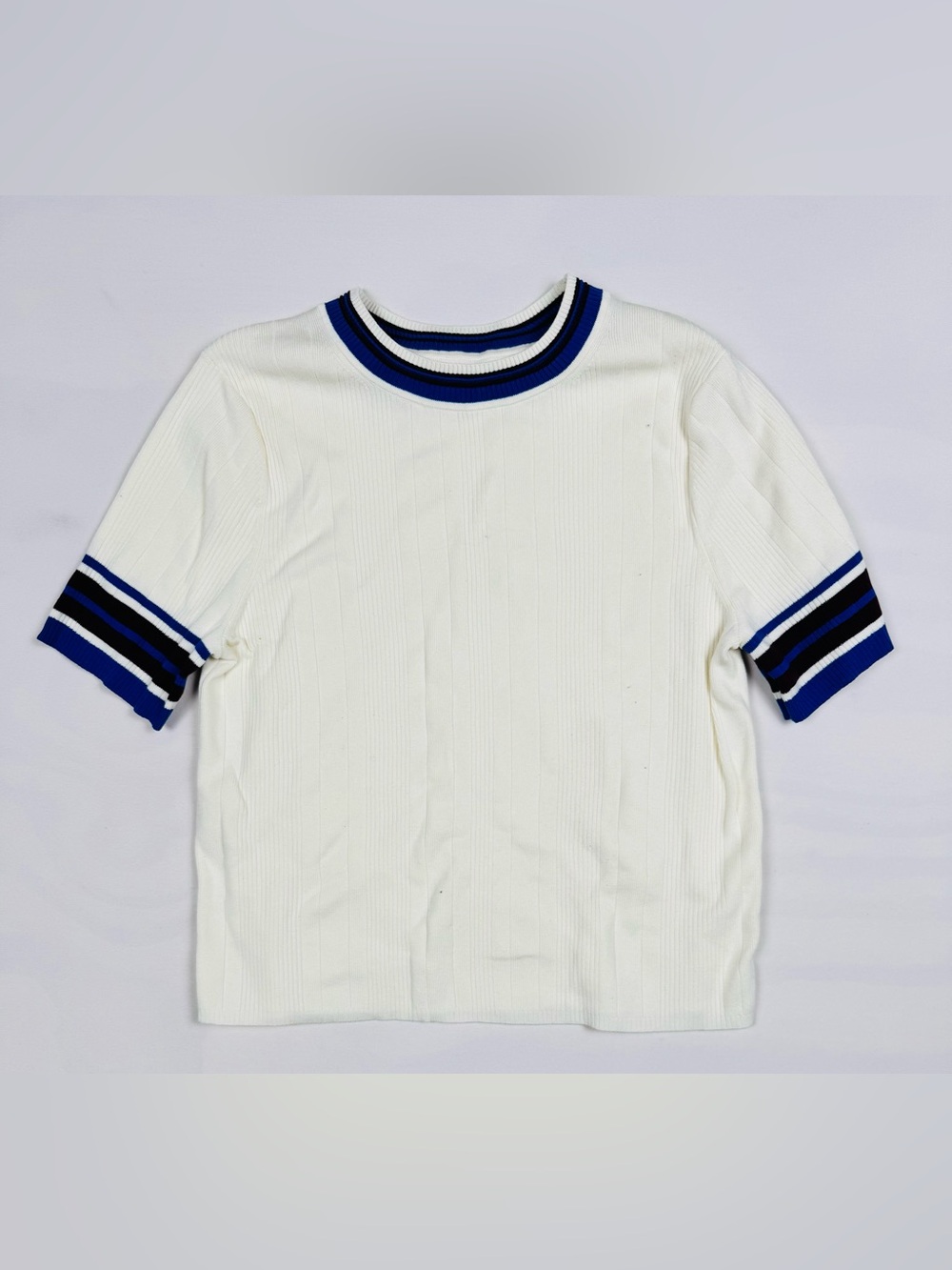 Lululemon Ribbed Cotton Tipped T-Shirt Ivory Blue Women’s 6 Retail $98